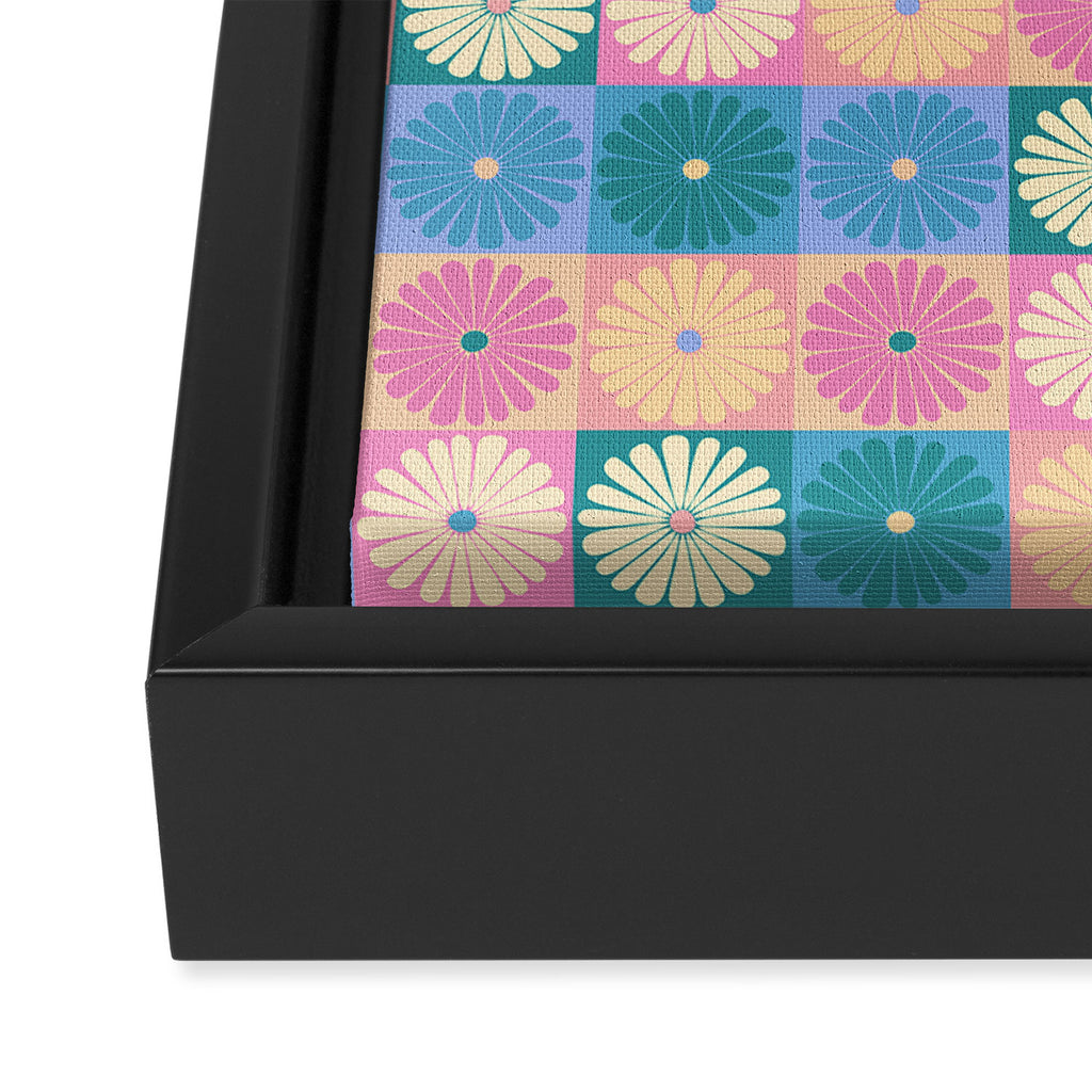 Retro Flowers Check Pattern XXIII Framed Canvas Print Gallery Image 3