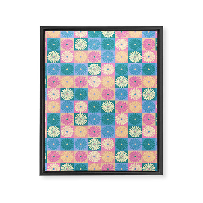 Retro Flowers Check Pattern XXIII Framed Canvas Print Gallery Image 1