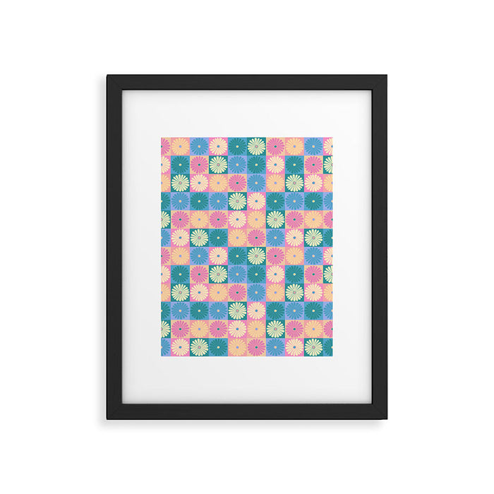Retro Flowers Check Pattern XXIII Framed Art Print Gallery Image 1