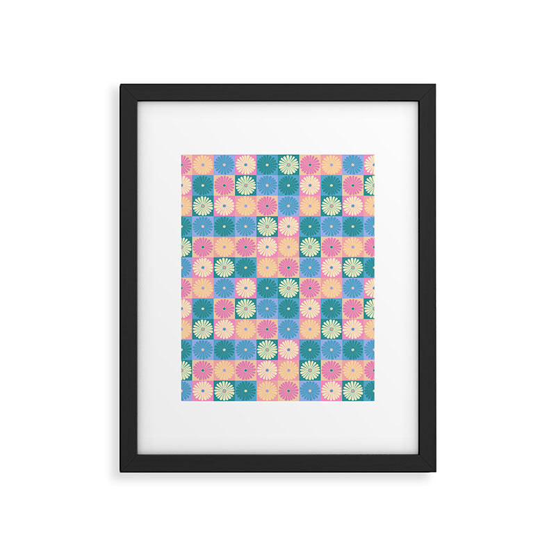Retro Flowers Check Pattern XXIII Framed Art Print Gallery Image 6