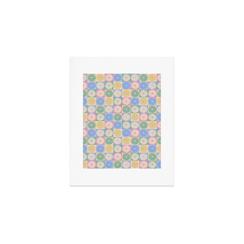 Retro Flowers Check Pattern XXIV Art Print Gallery Image 1