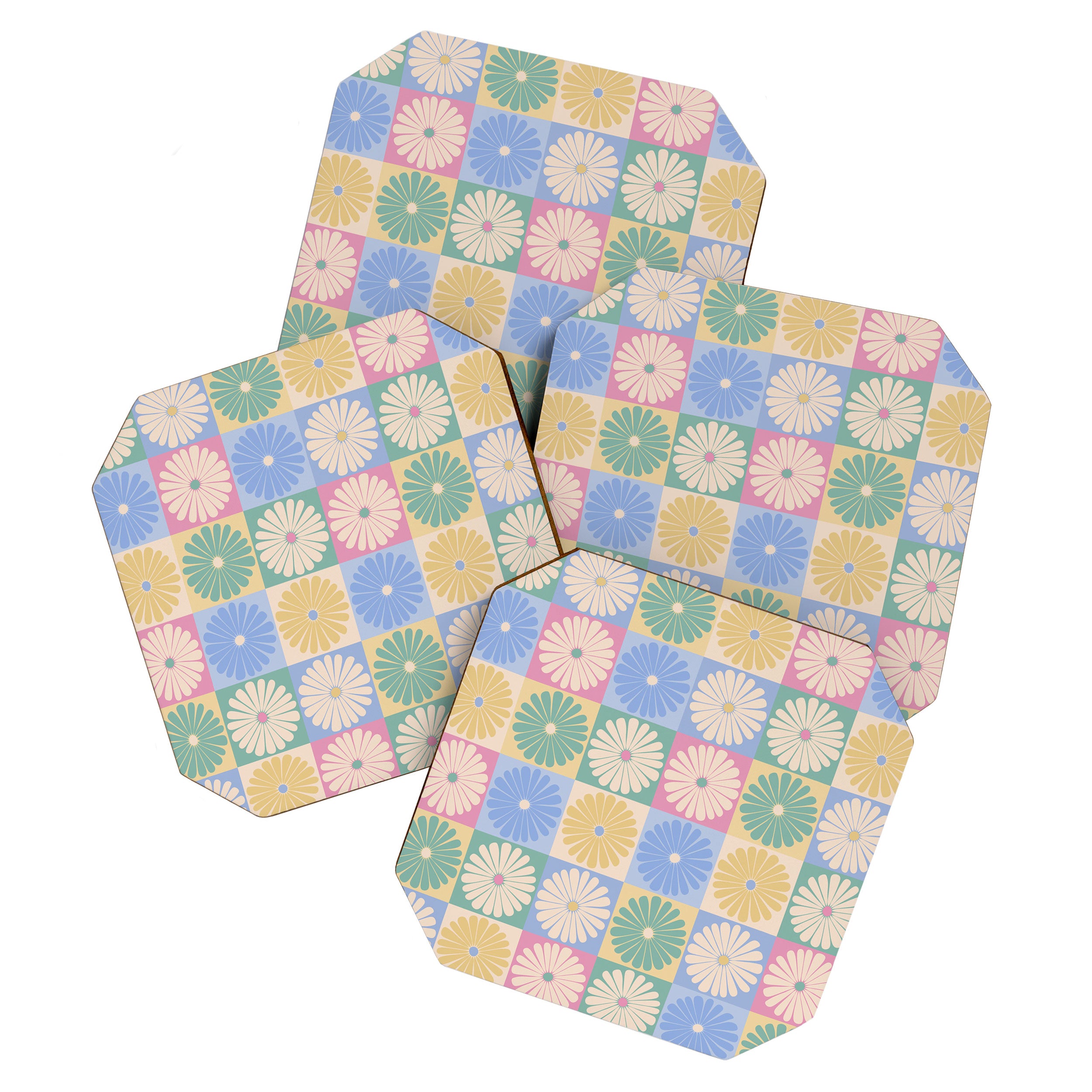 Retro Flowers Check Pattern XXIV Coaster Gallery Image 1