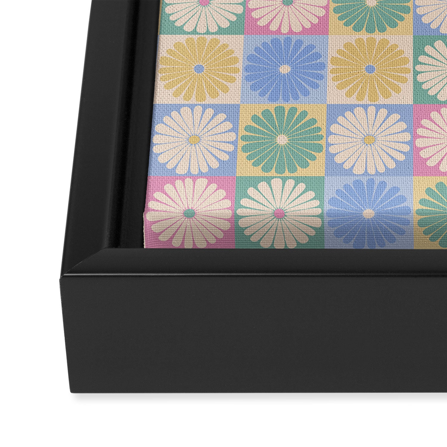 Retro Flowers Check Pattern XXIV Framed Canvas Print Gallery Image 3