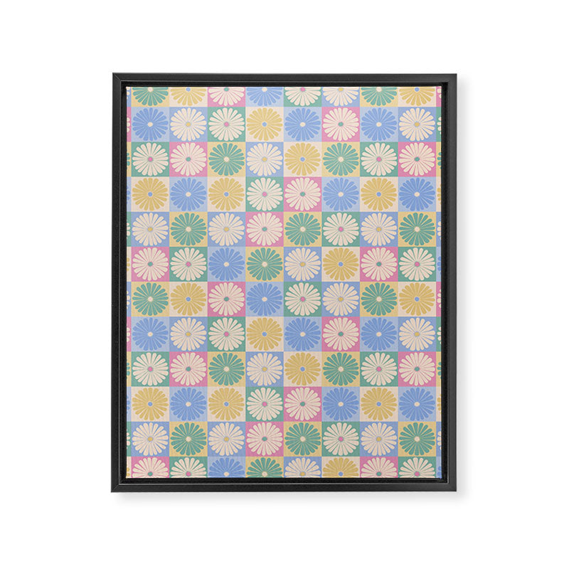 Retro Flowers Check Pattern XXIV Framed Canvas Print Gallery Image 8