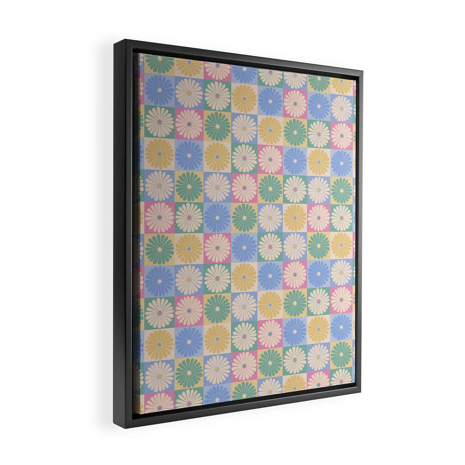 Retro Flowers Check Pattern XXIV Framed Canvas Print Gallery Image 2