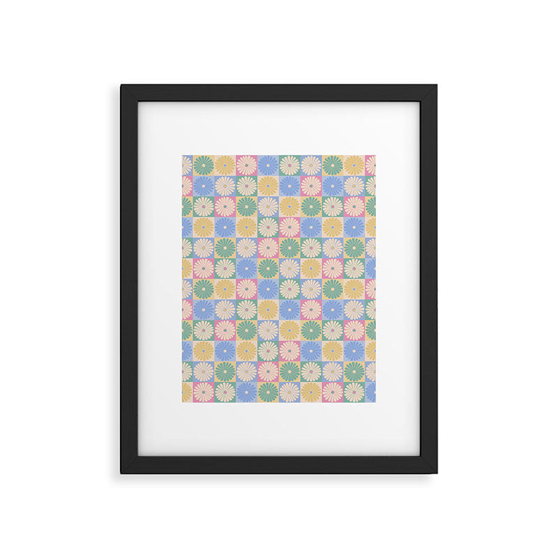 Retro Flowers Check Pattern XXIV Framed Art Print Gallery Image 6