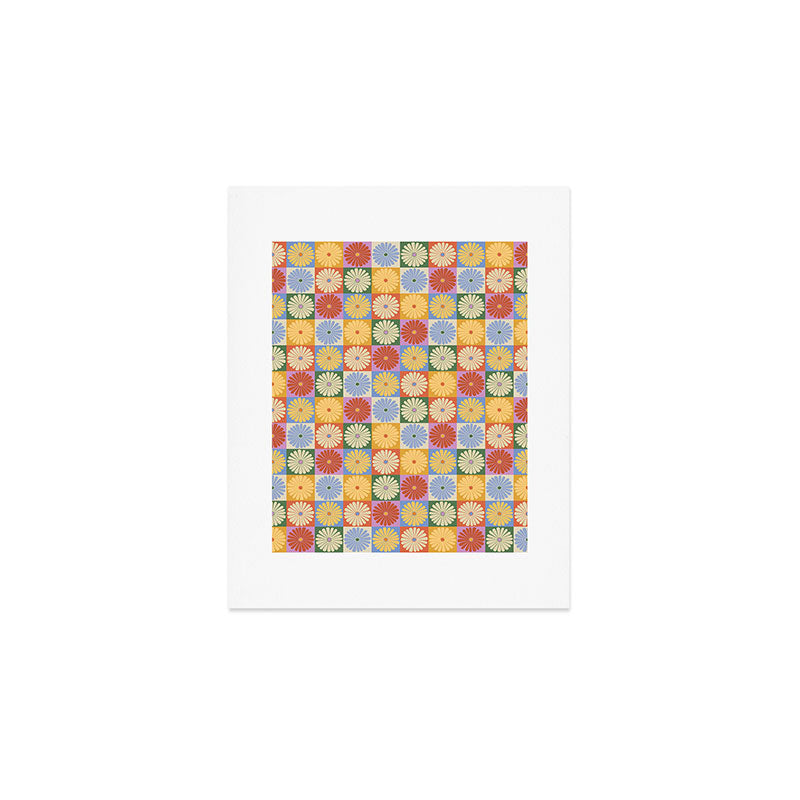 Retro Flowers Check Pattern XXIX Art Print Gallery Image 1
