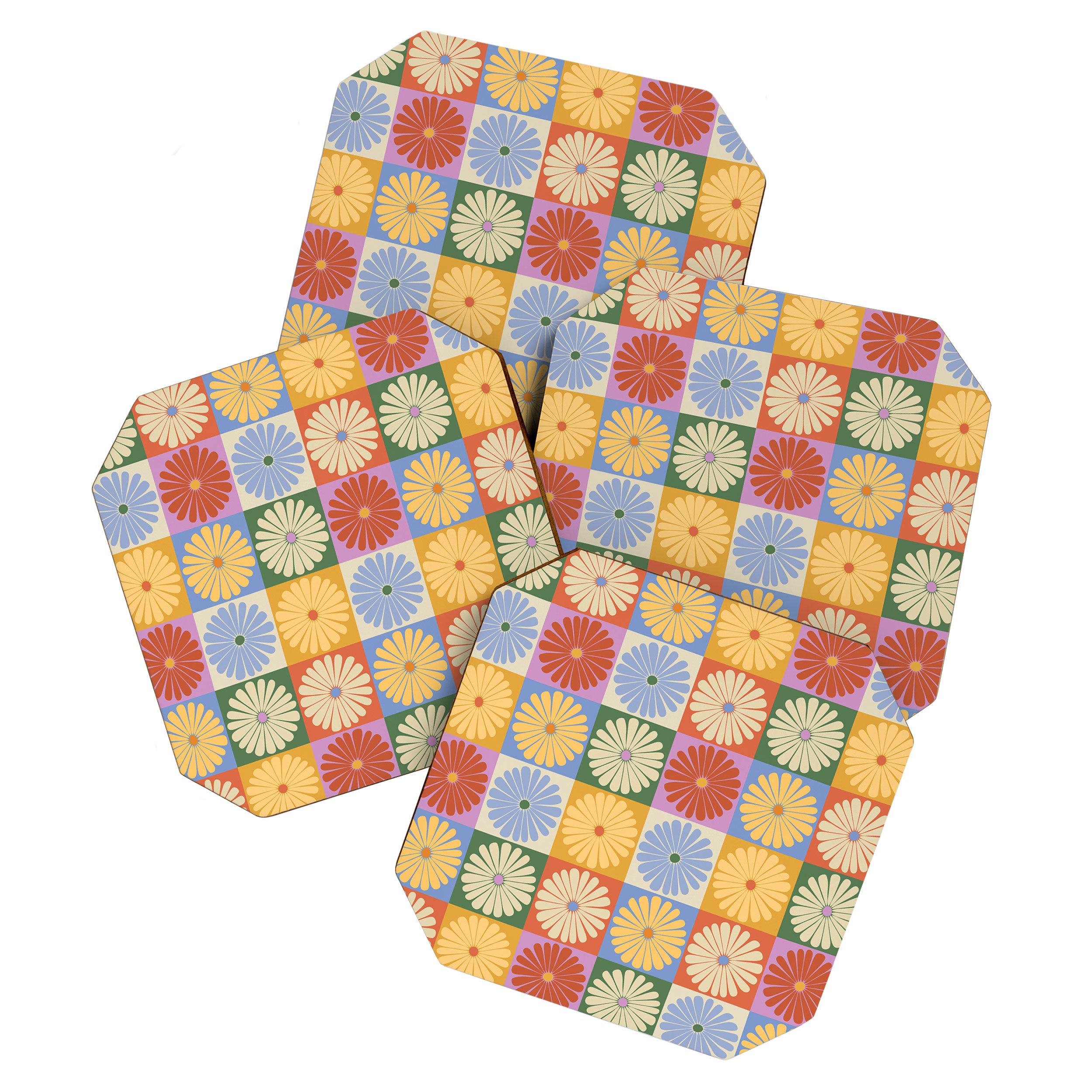 Retro Flowers Check Pattern XXIX Coaster Gallery Image 1