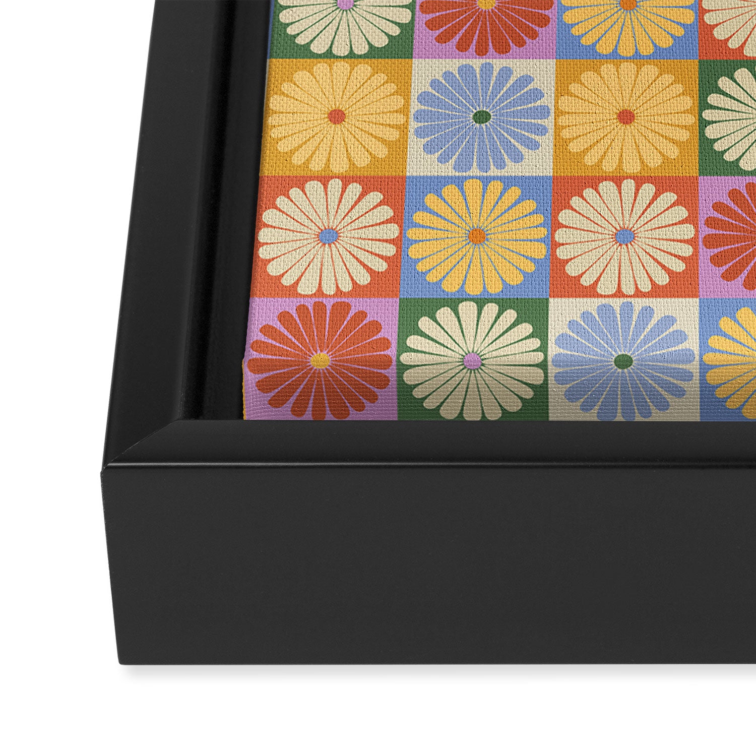 Retro Flowers Check Pattern XXIX Framed Canvas Print Gallery Image 3