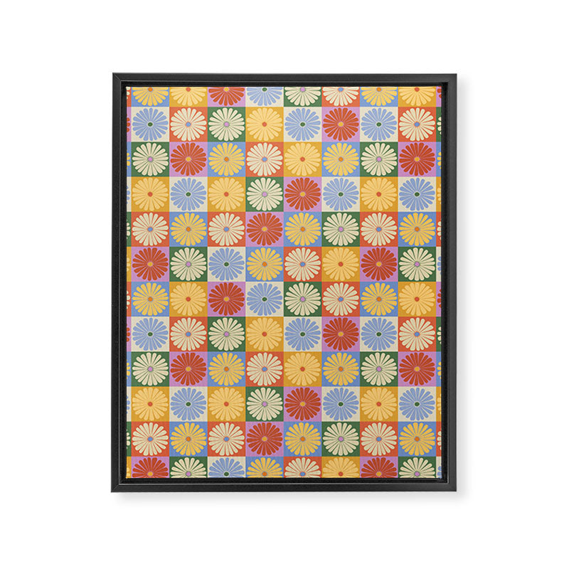 Retro Flowers Check Pattern XXIX Framed Canvas Print Gallery Image 8