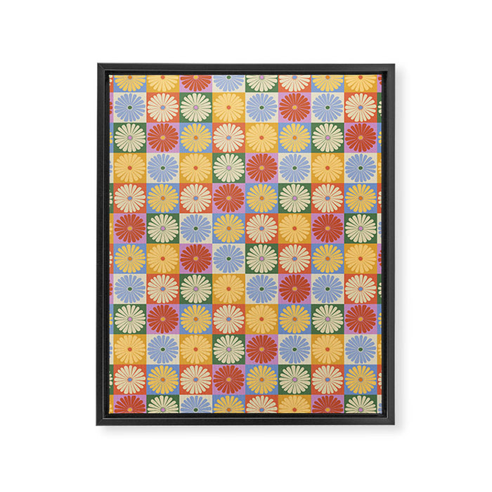 Retro Flowers Check Pattern XXIX Framed Canvas Print Gallery Image 1
