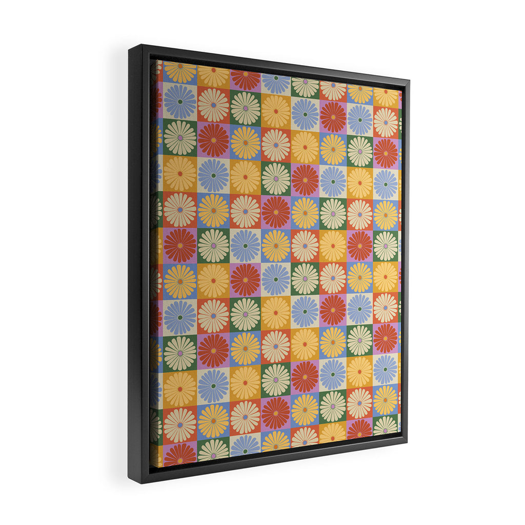 Retro Flowers Check Pattern XXIX Framed Canvas Print Gallery Image 2