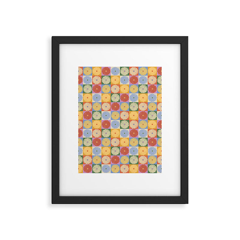 Retro Flowers Check Pattern XXIX Framed Art Print Gallery Image 6