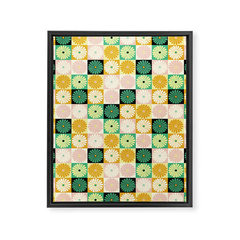 Retro Flowers Check Pattern XXV Framed Canvas Print Gallery Image 8