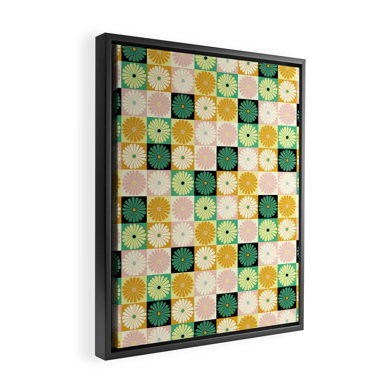 Retro Flowers Check Pattern XXV Framed Canvas Print Gallery Image 2