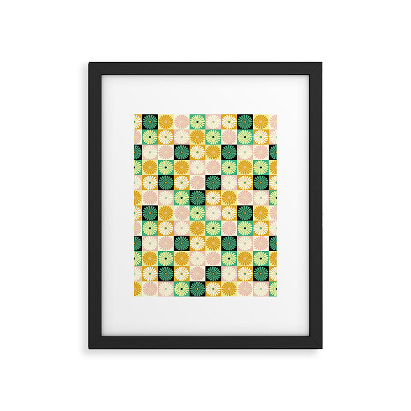 Retro Flowers Check Pattern XXV Framed Art Print Gallery Image 6
