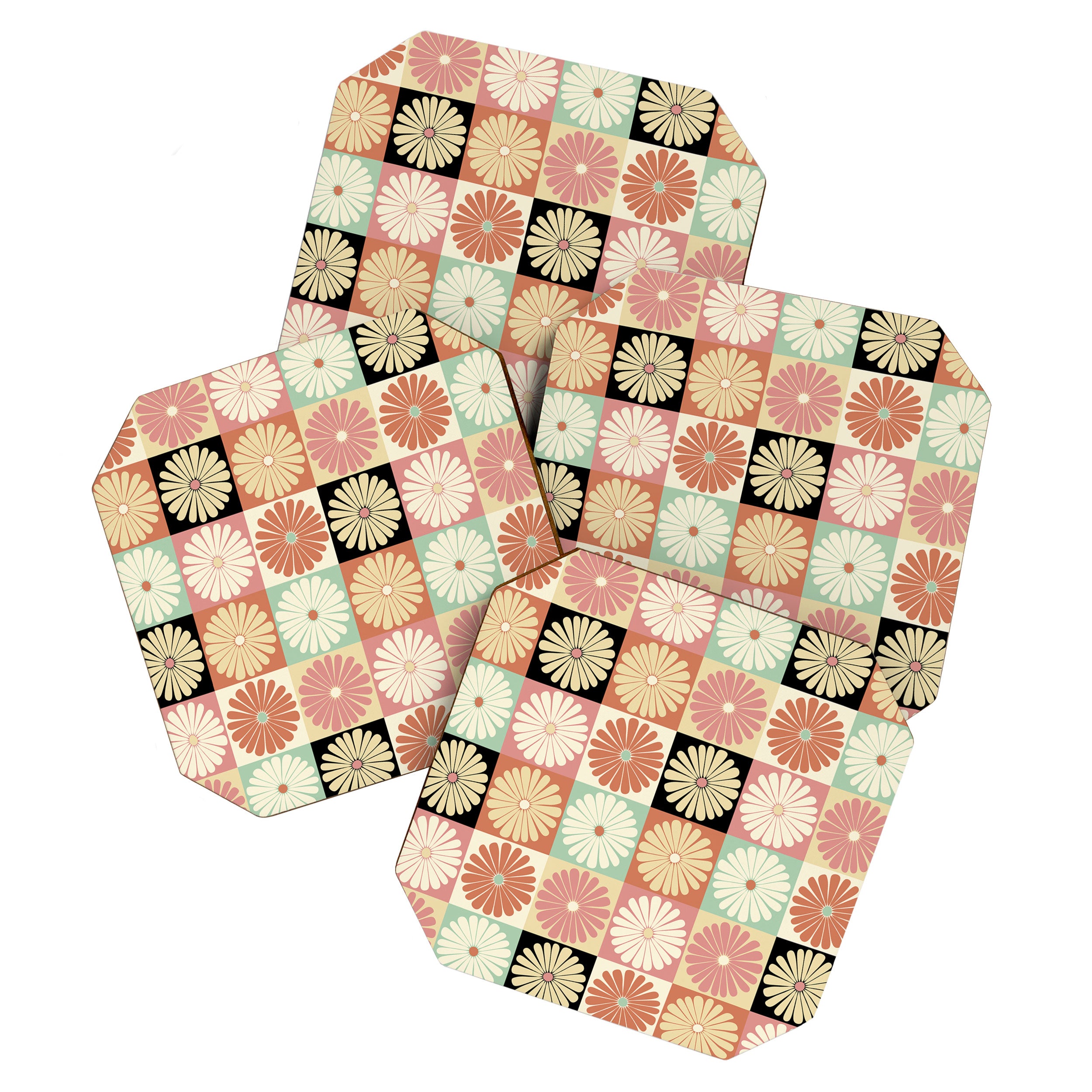 Retro Flowers Check Pattern XXVI Coaster Gallery Image 1