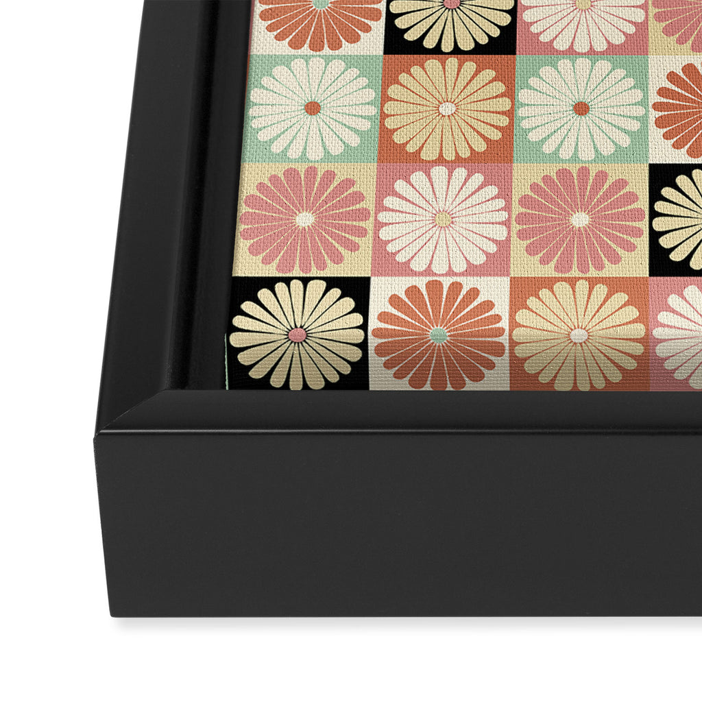 Retro Flowers Check Pattern XXVI Framed Canvas Print Gallery Image 3