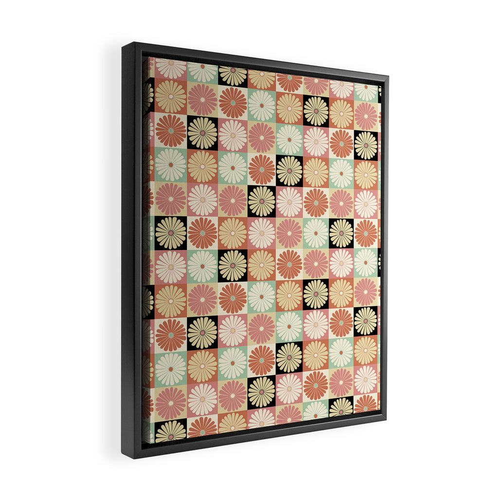 Retro Flowers Check Pattern XXVI Framed Canvas Print Gallery Image 2