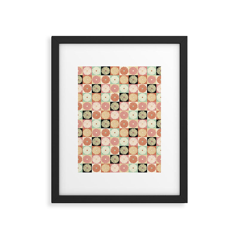 Retro Flowers Check Pattern XXVI Framed Art Print Gallery Image 6