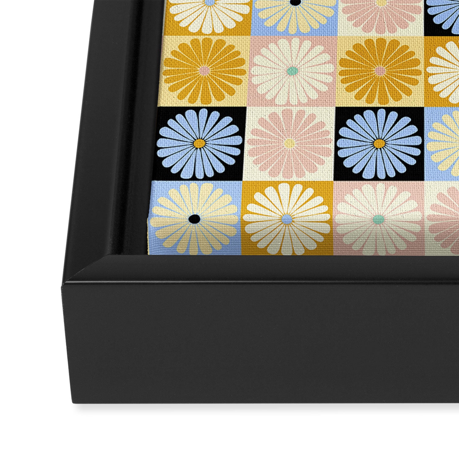 Retro Flowers Check Pattern XXVII Framed Canvas Print Gallery Image 3