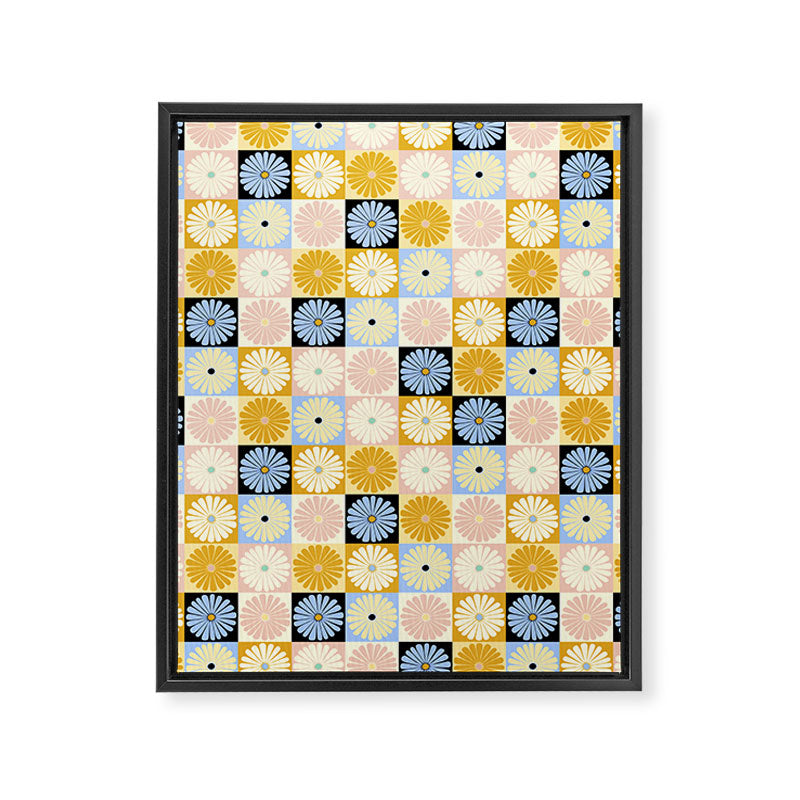 Retro Flowers Check Pattern XXVII Framed Canvas Print Gallery Image 8