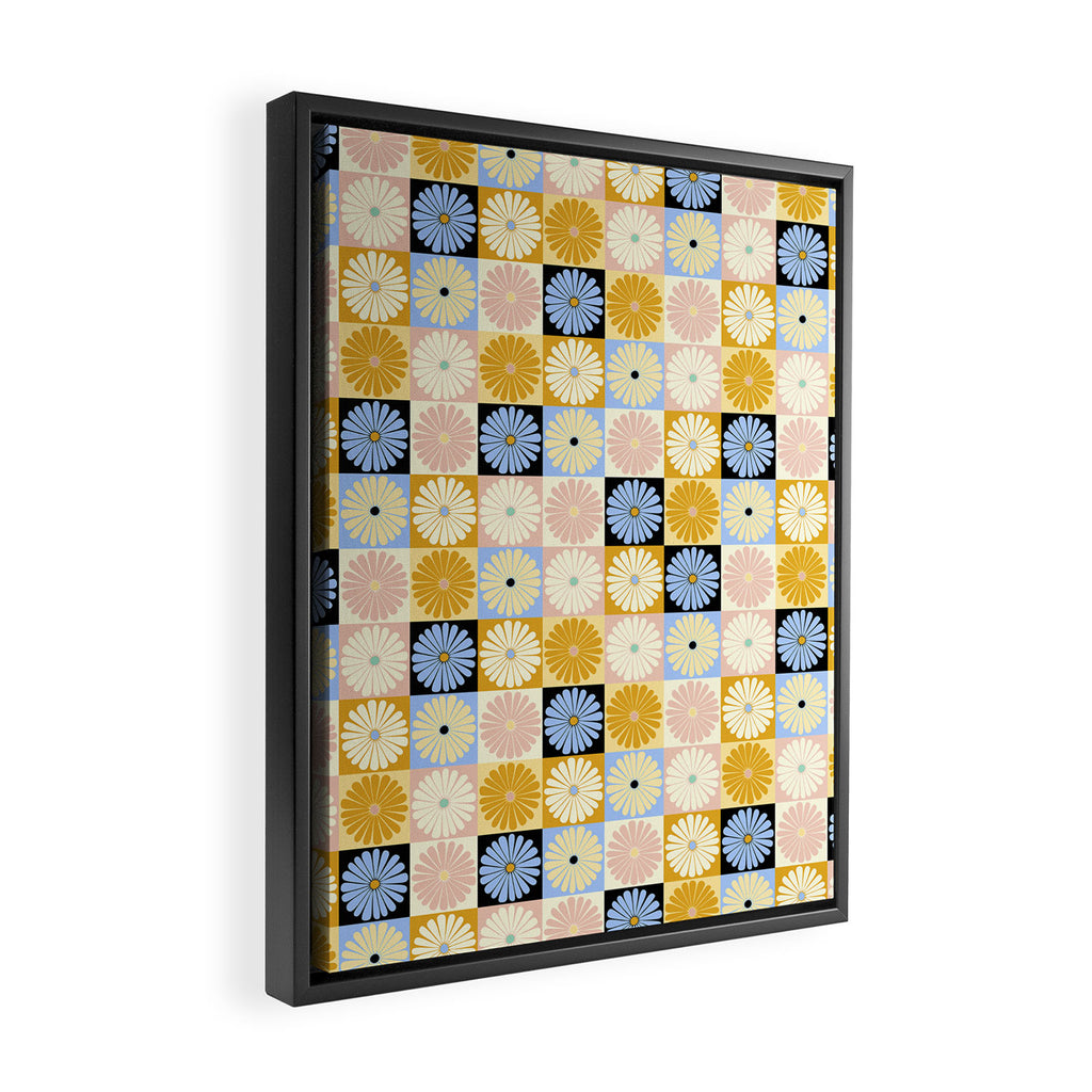 Retro Flowers Check Pattern XXVII Framed Canvas Print Gallery Image 2
