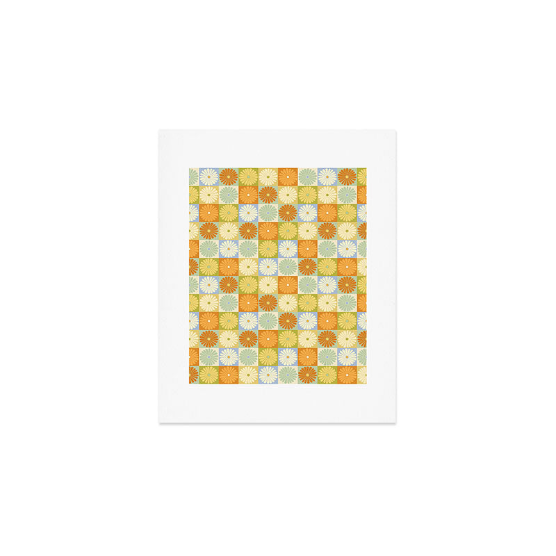 Retro Flowers Check Pattern XXVIII Art Print Gallery Image 1
