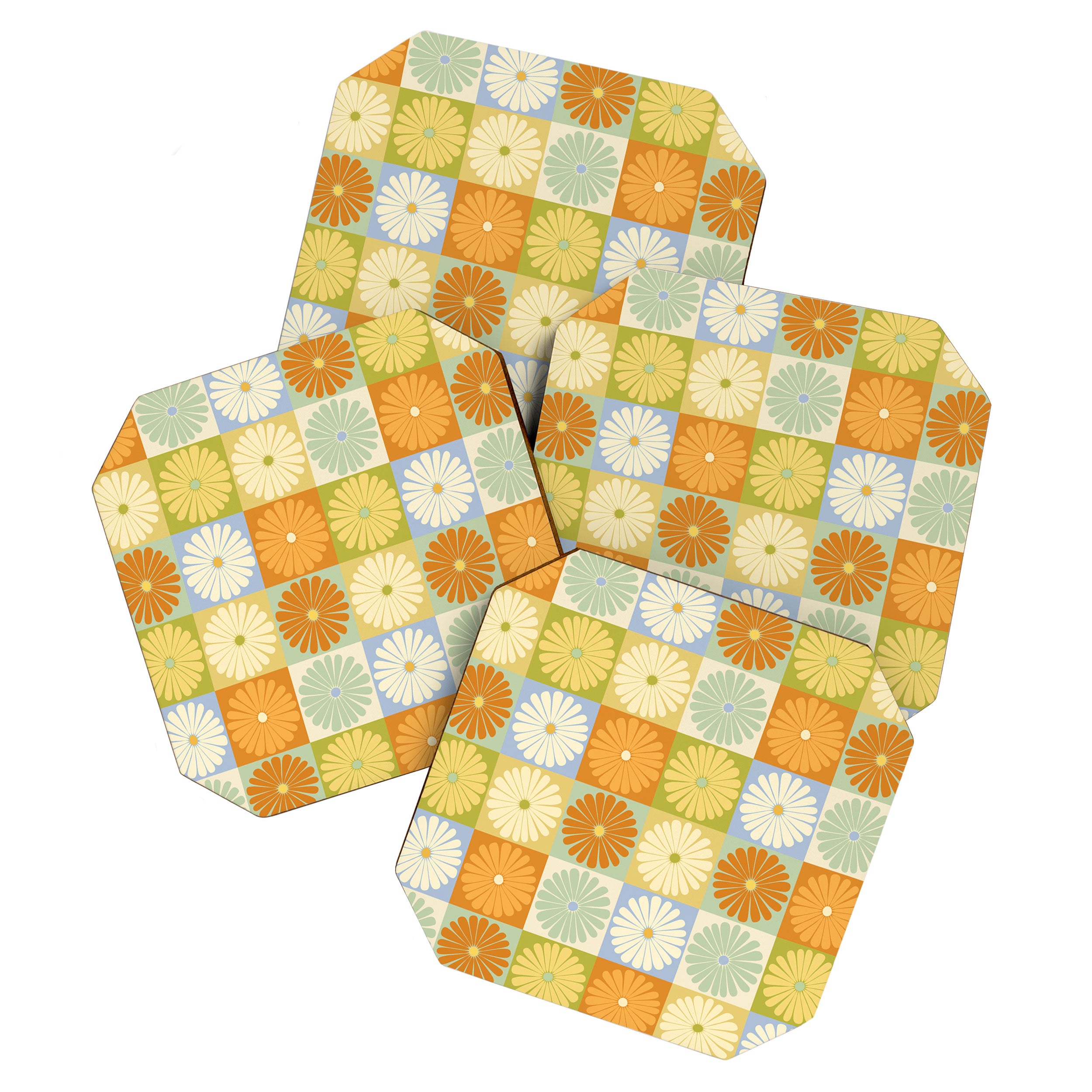 Retro Flowers Check Pattern XXVIII Coaster Gallery Image 1