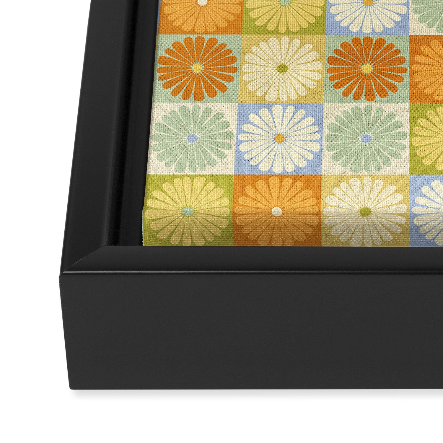 Retro Flowers Check Pattern XXVIII Framed Canvas Print Gallery Image 3