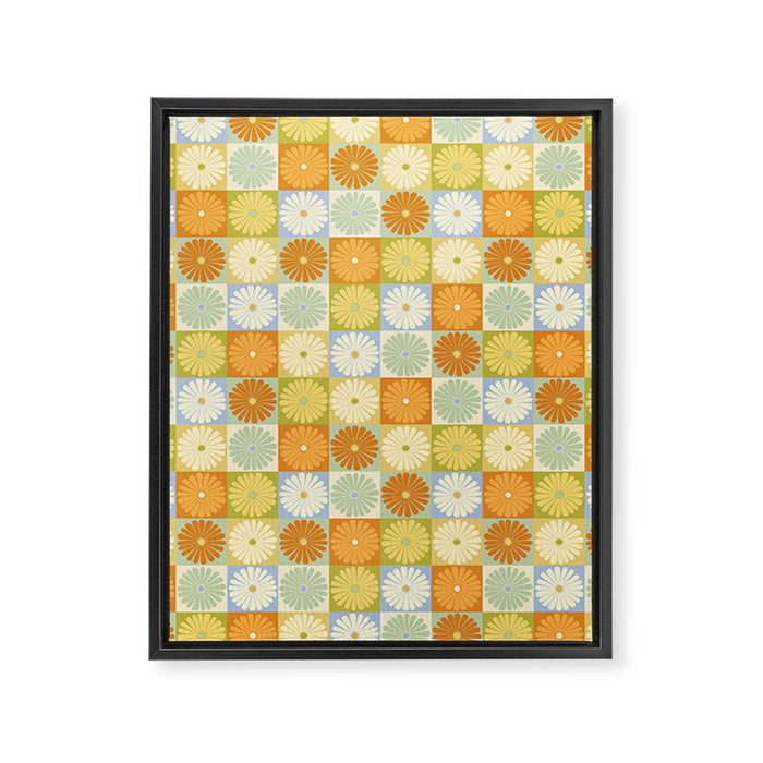 Retro Flowers Check Pattern XXVIII Framed Canvas Print Gallery Image 1