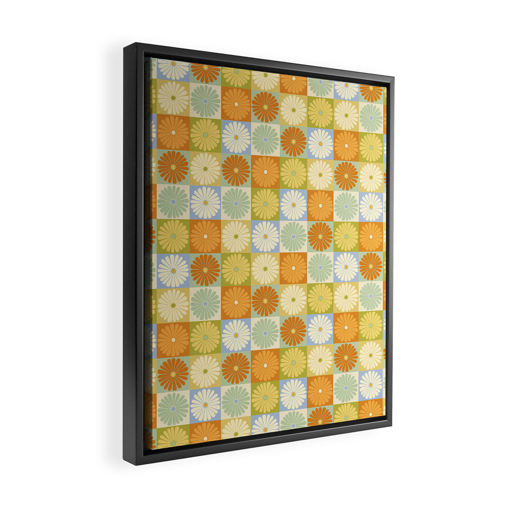 Retro Flowers Check Pattern XXVIII Framed Canvas Print Gallery Image 2