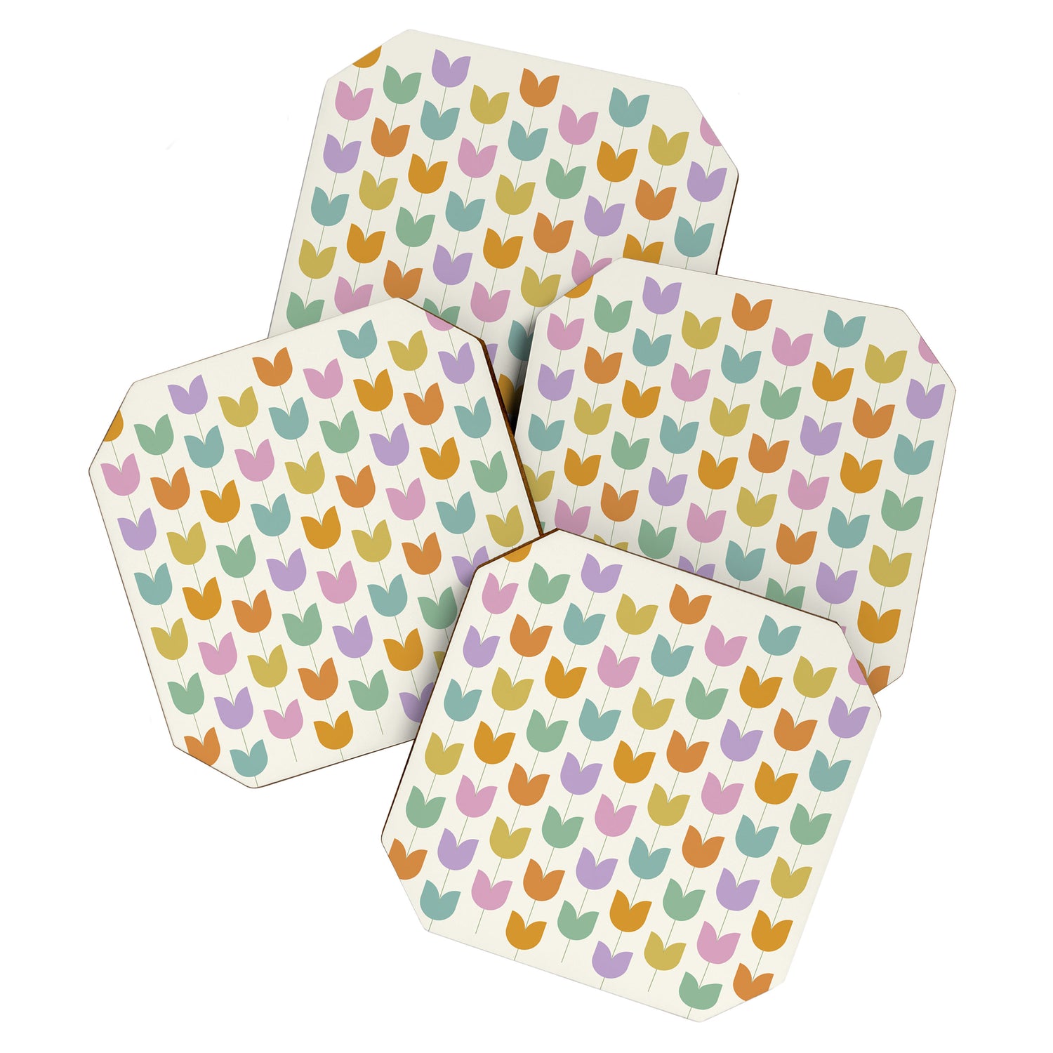 Spring Tulips X Rainbow Mid Century Flowers Coaster Gallery Image 1