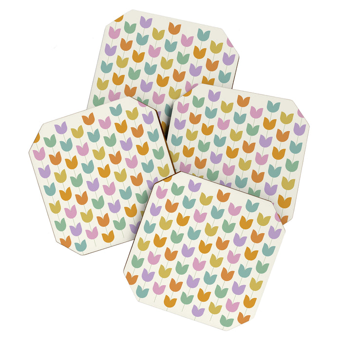 Spring Tulips X Rainbow Mid Century Flowers Coaster Gallery Image 1