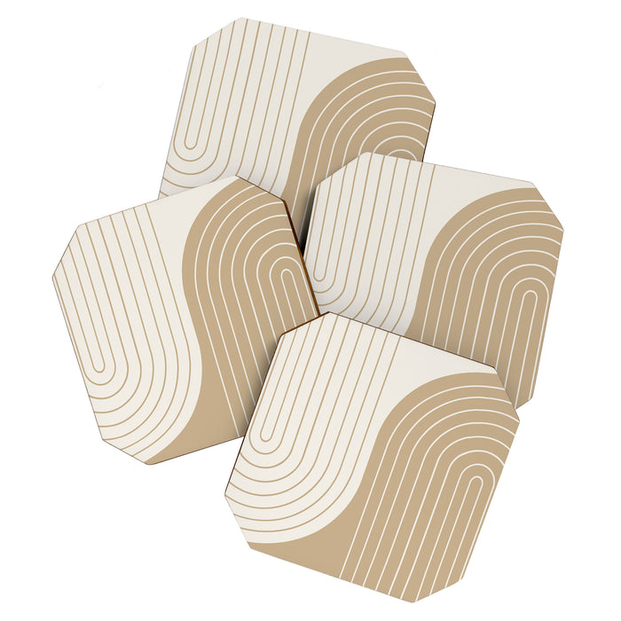 Two Tone Line Curvature LXV Earthy Boho Modern Arch Abstract Coaster Gallery Image 1