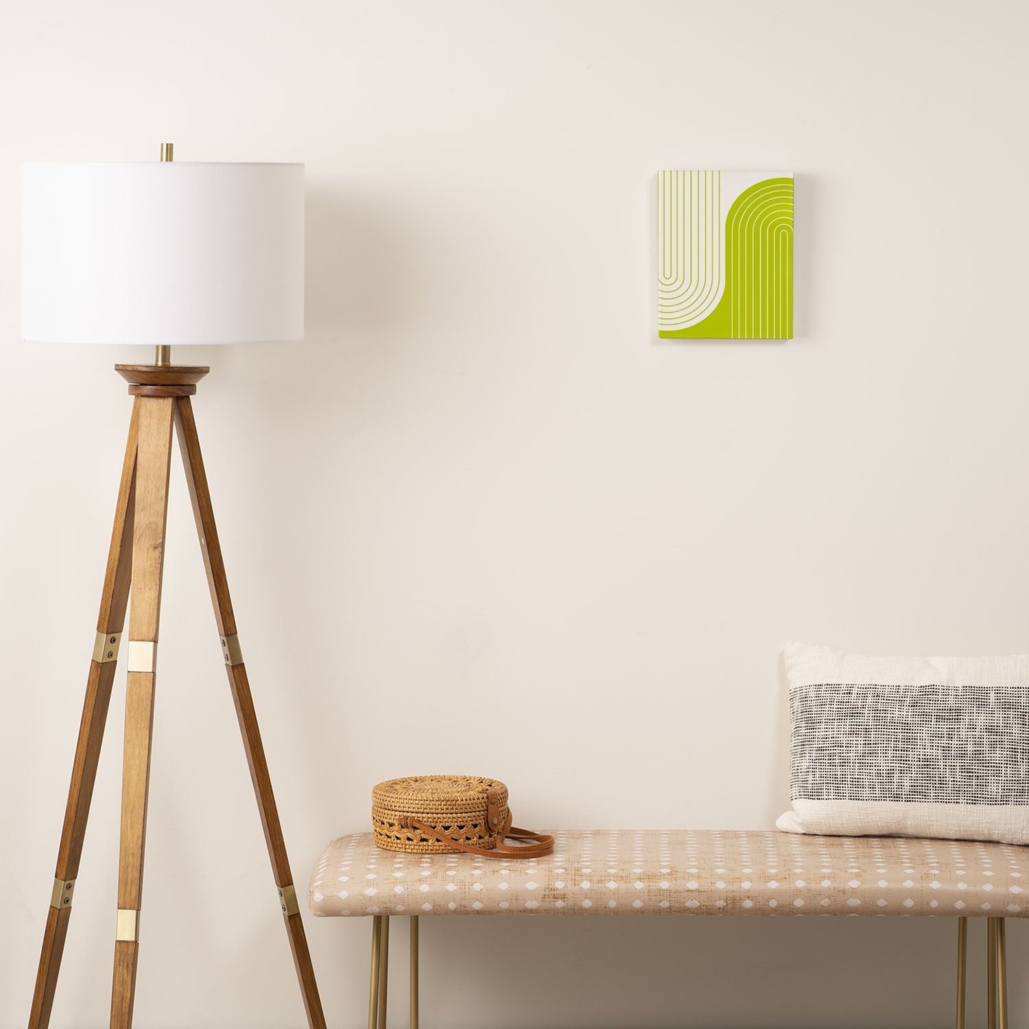 Two Tone Line Curvature LXXVII Lime Green Modern Arch Abstract Canvas Print Gallery Image 2