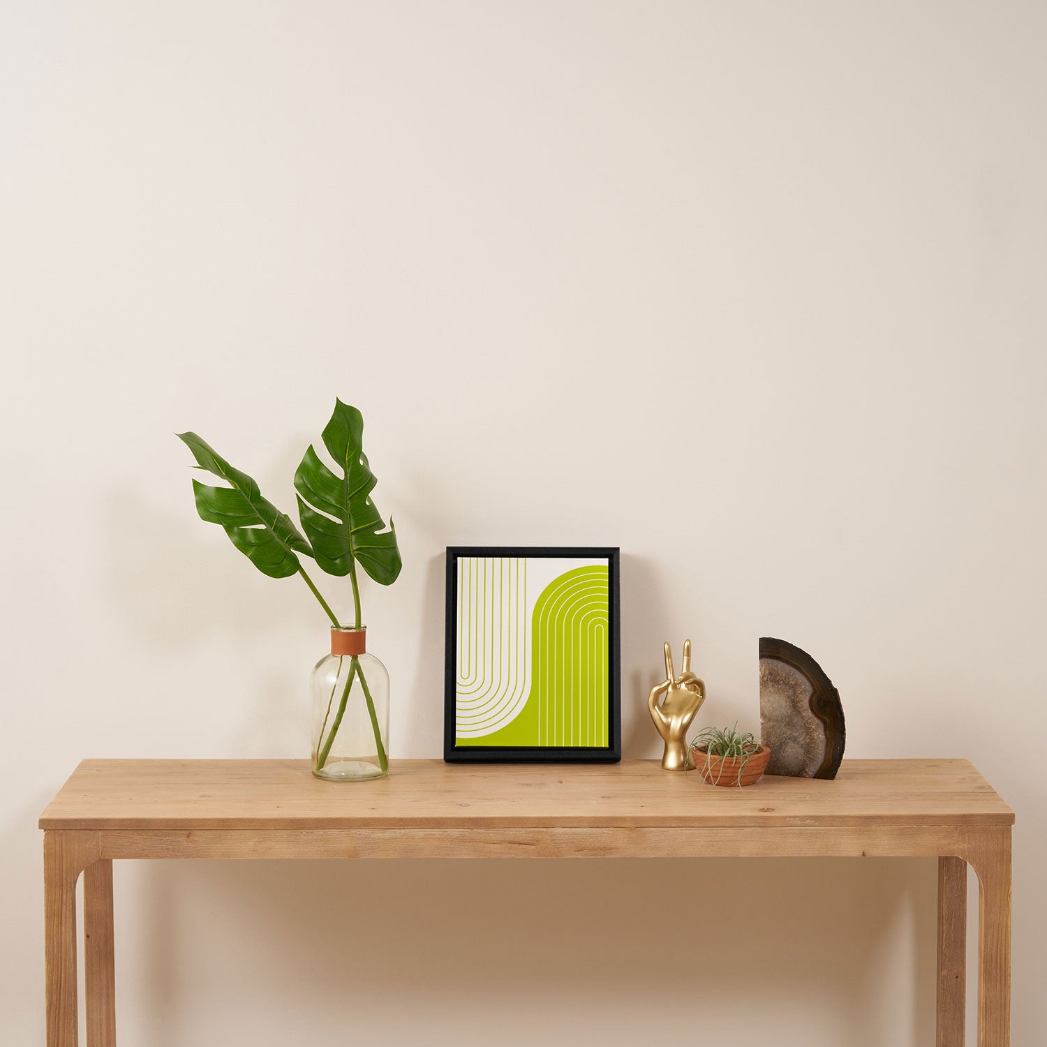 Two Tone Line Curvature LXXVII Lime Green Modern Arch Abstract Framed Canvas Print Gallery Image 4