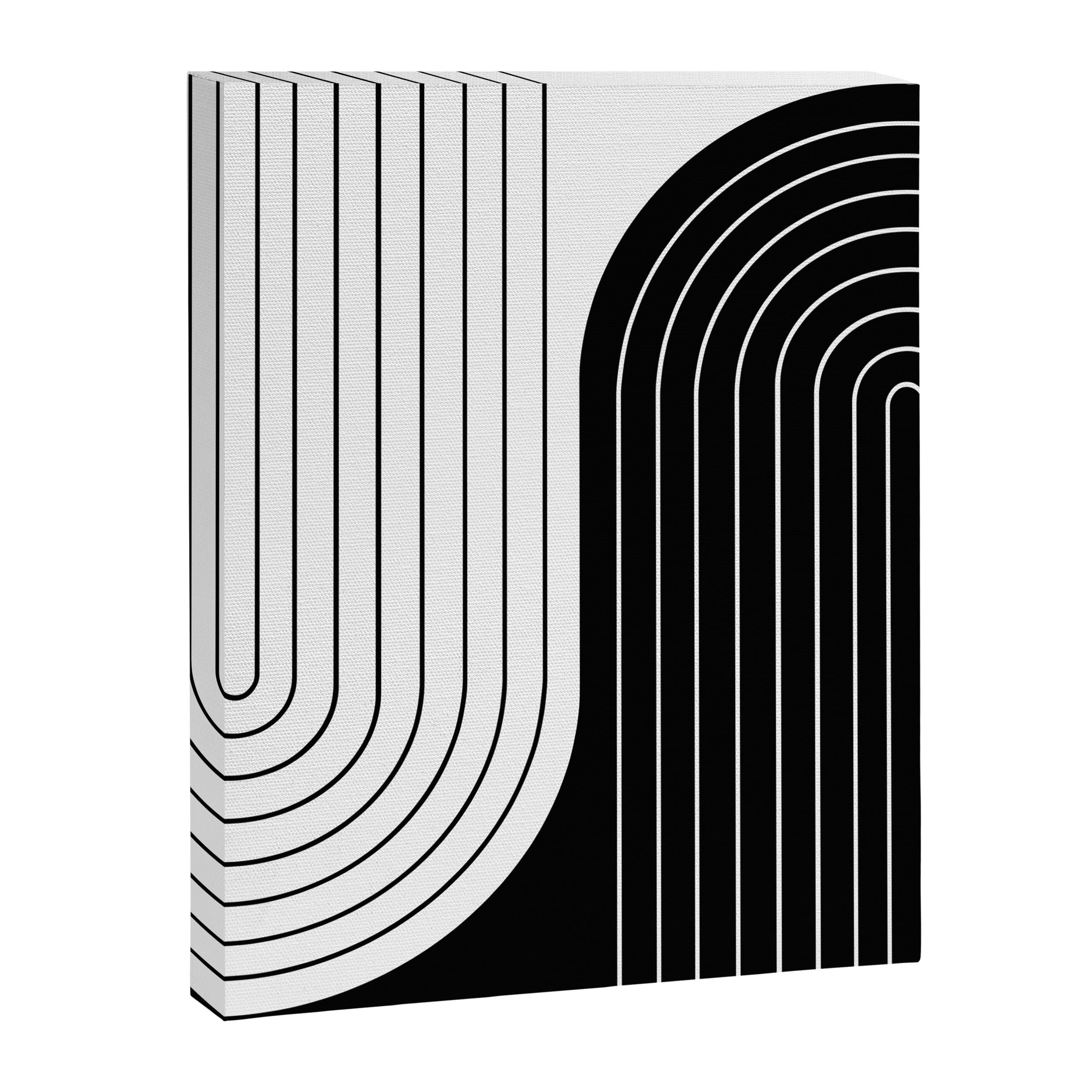 Two Tone Line Curvature VIII Black and White Modern Arch Abstract Canvas Print Gallery Image 6