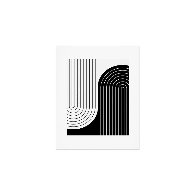 Two Tone Line Curvature VIII Black and White Modern Arch Abstract Art Print Gallery Image 1