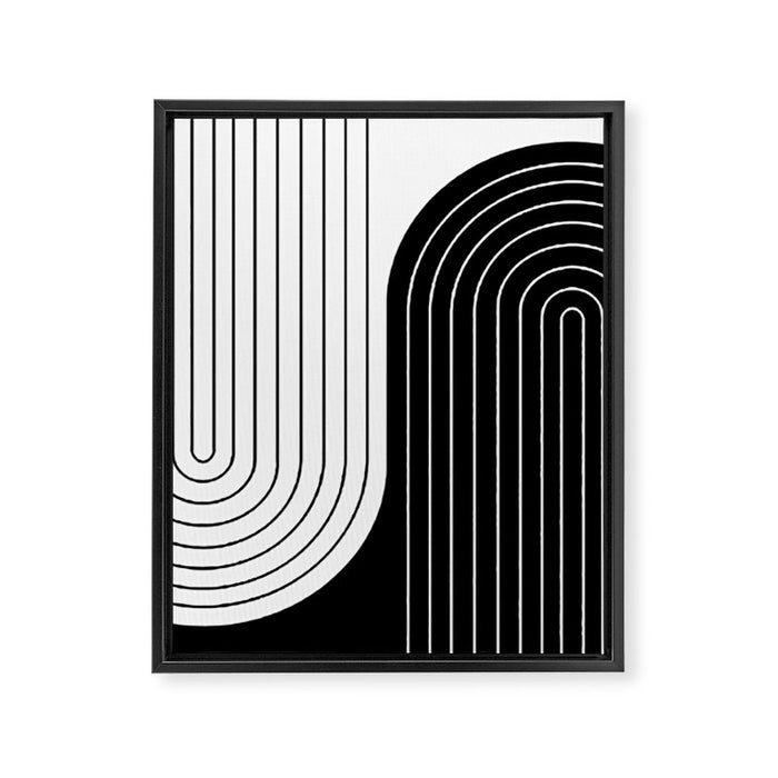 Two Tone Line Curvature VIII Black and White Modern Arch Abstract Framed Canvas Print Gallery Image 1