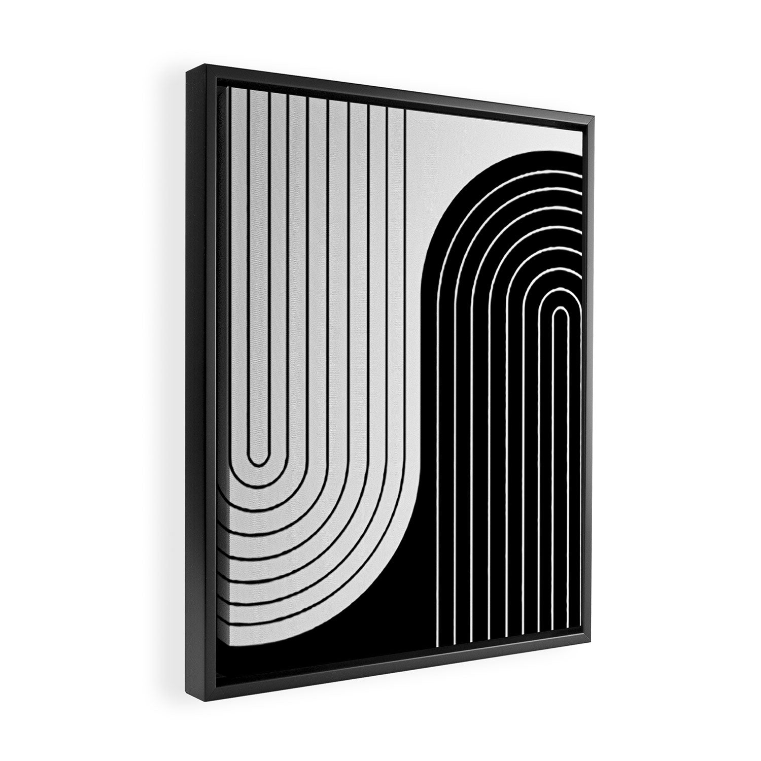 Two Tone Line Curvature VIII Black and White Modern Arch Abstract Framed Canvas Print Gallery Image 2