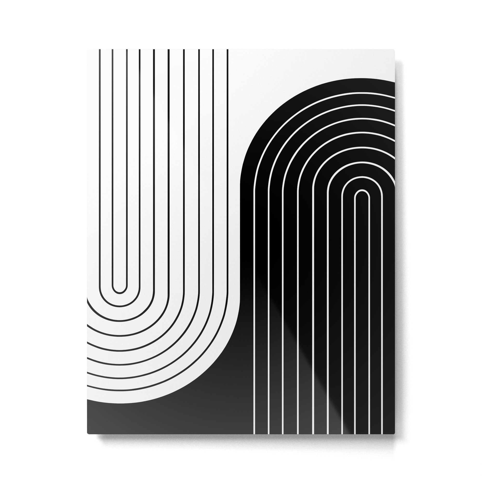 Two Tone Line Curvature VIII Black and White Modern Arch Abstract Metal Print Gallery Image 4