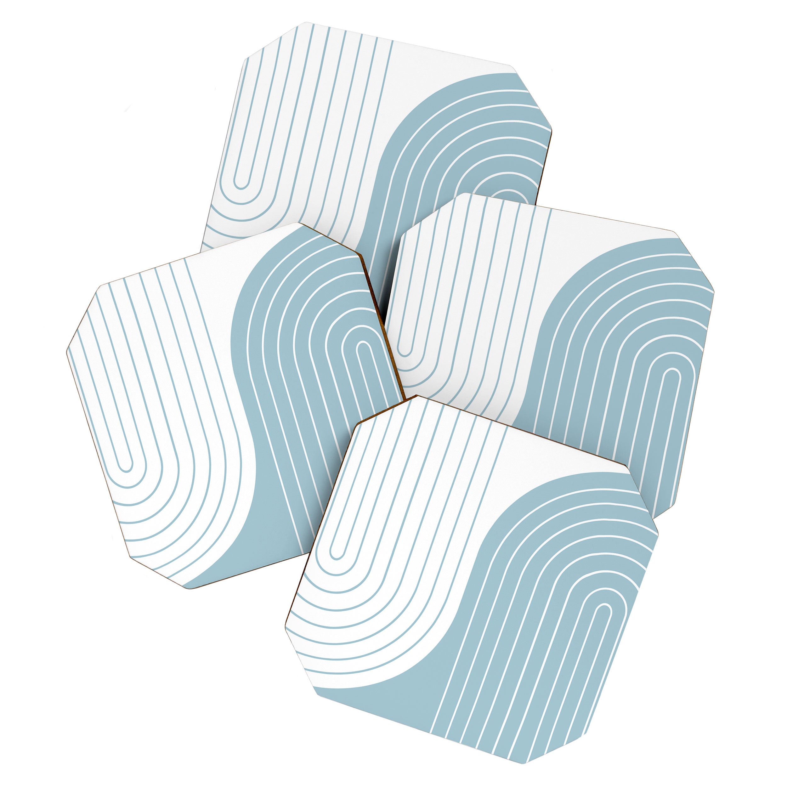 Two Tone Line Curvature XV Sky Blue Modern Arch Abstract Coaster Gallery Image 1