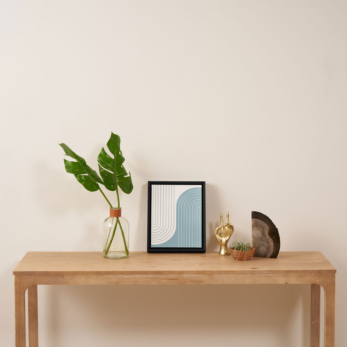Two Tone Line Curvature XV Sky Blue Modern Arch Abstract Framed Canvas Print Gallery Image 4