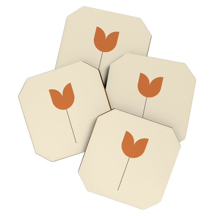 Vintage Tulip Minimalism - Red Coaster Gallery Image 1