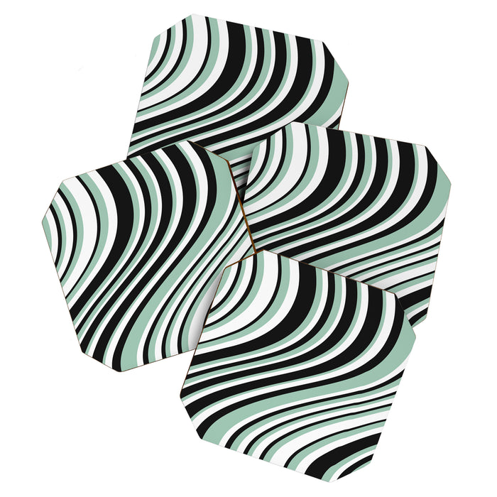 Wavy Stripes XII - Mint, Black and White Coaster Gallery Image 1