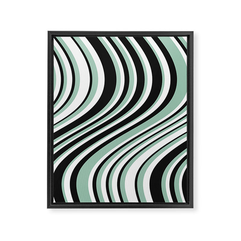 Wavy Stripes XII - Mint, Black and White Framed Canvas Print Gallery Image 6