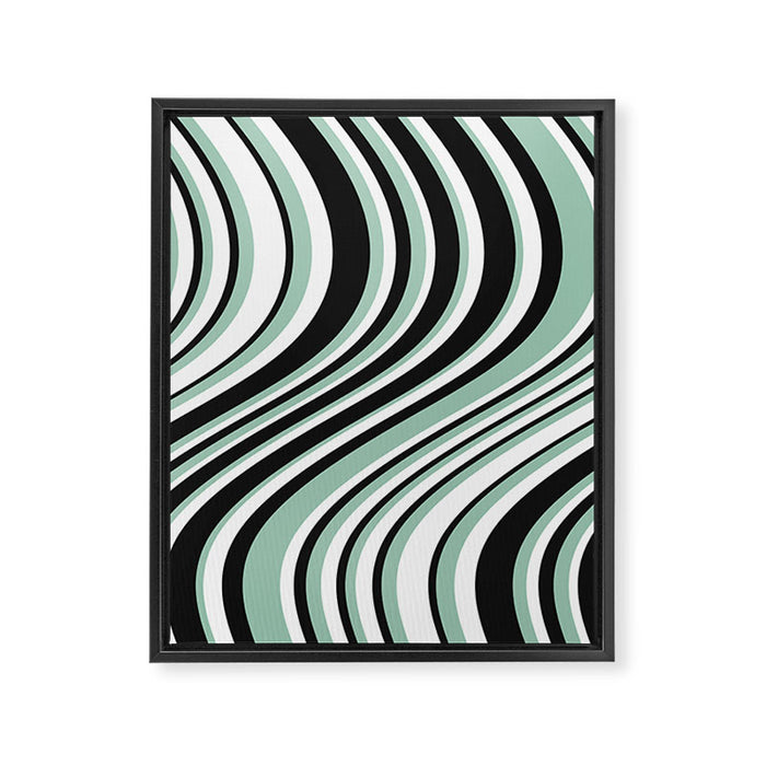 Wavy Stripes XII - Mint, Black and White Framed Canvas Print Gallery Image 1