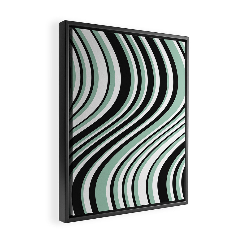 Wavy Stripes XII - Mint, Black and White Framed Canvas Print Gallery Image 2