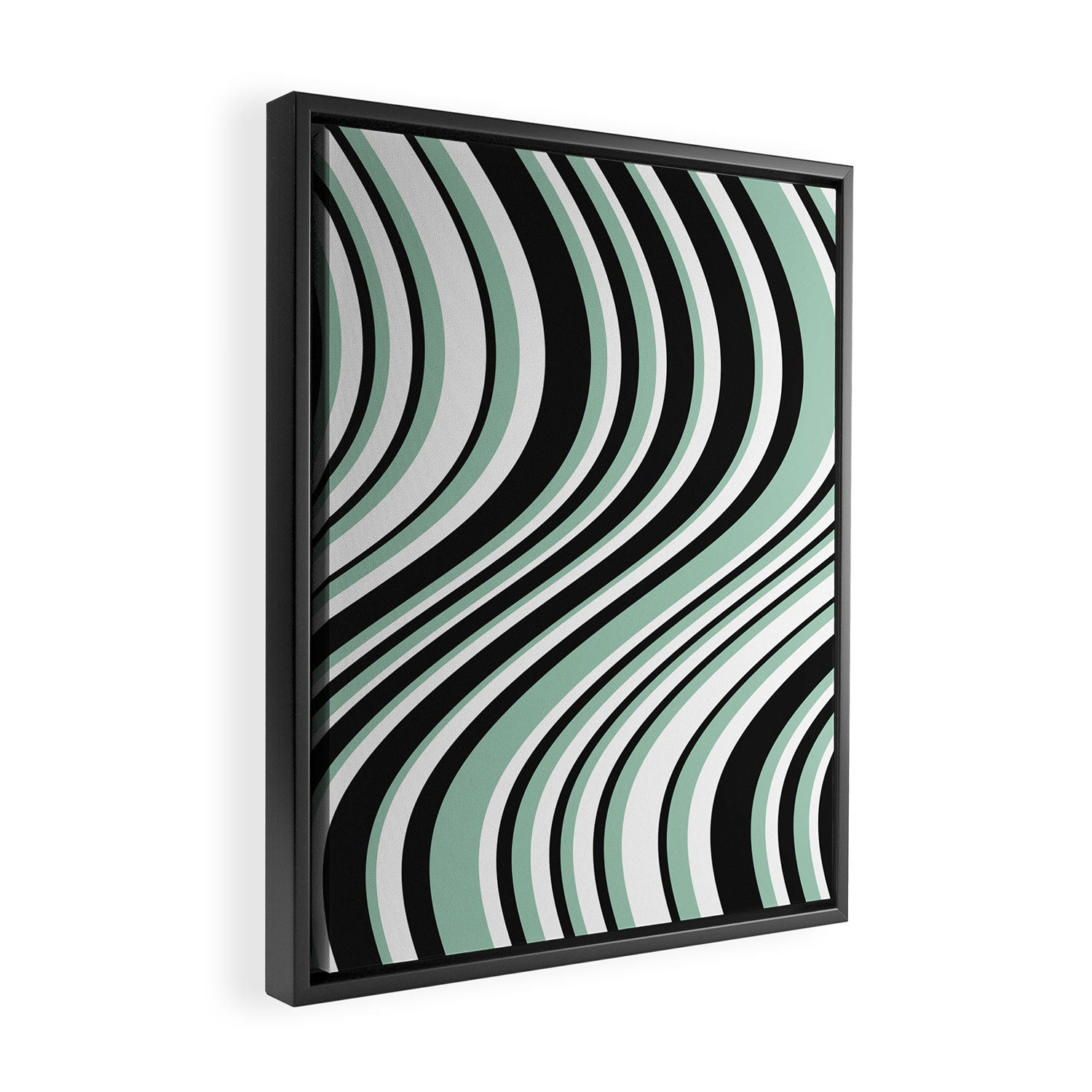 Wavy Stripes XII - Mint, Black and White Framed Canvas Print Gallery Image 2